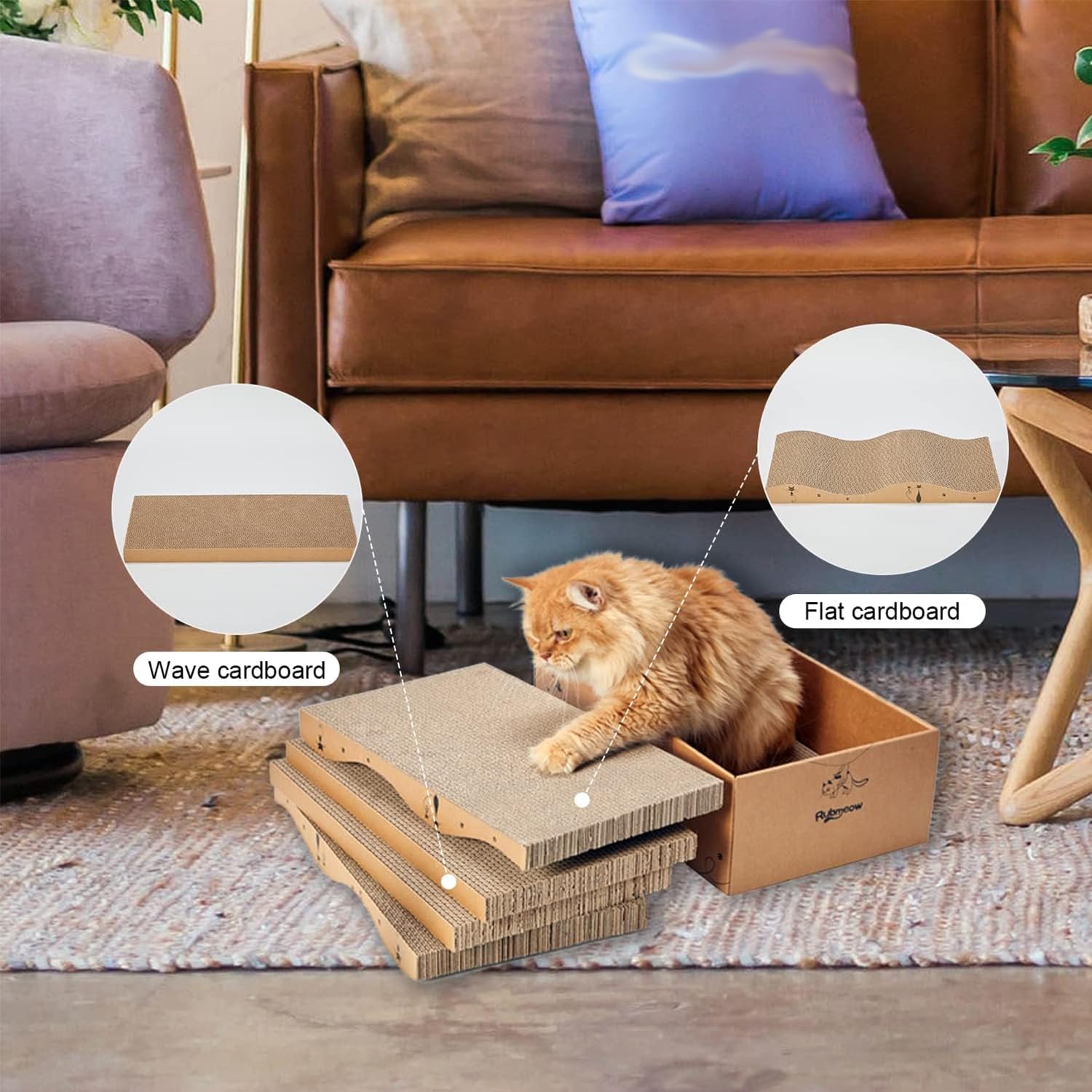 RUBMEOW gros plan texture carton ondulé pour un grattage efficace