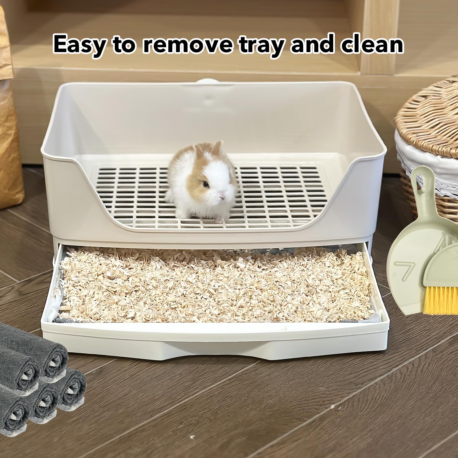 RUBYHOME bac utilisé par un lapin adulte pour confort et propreté