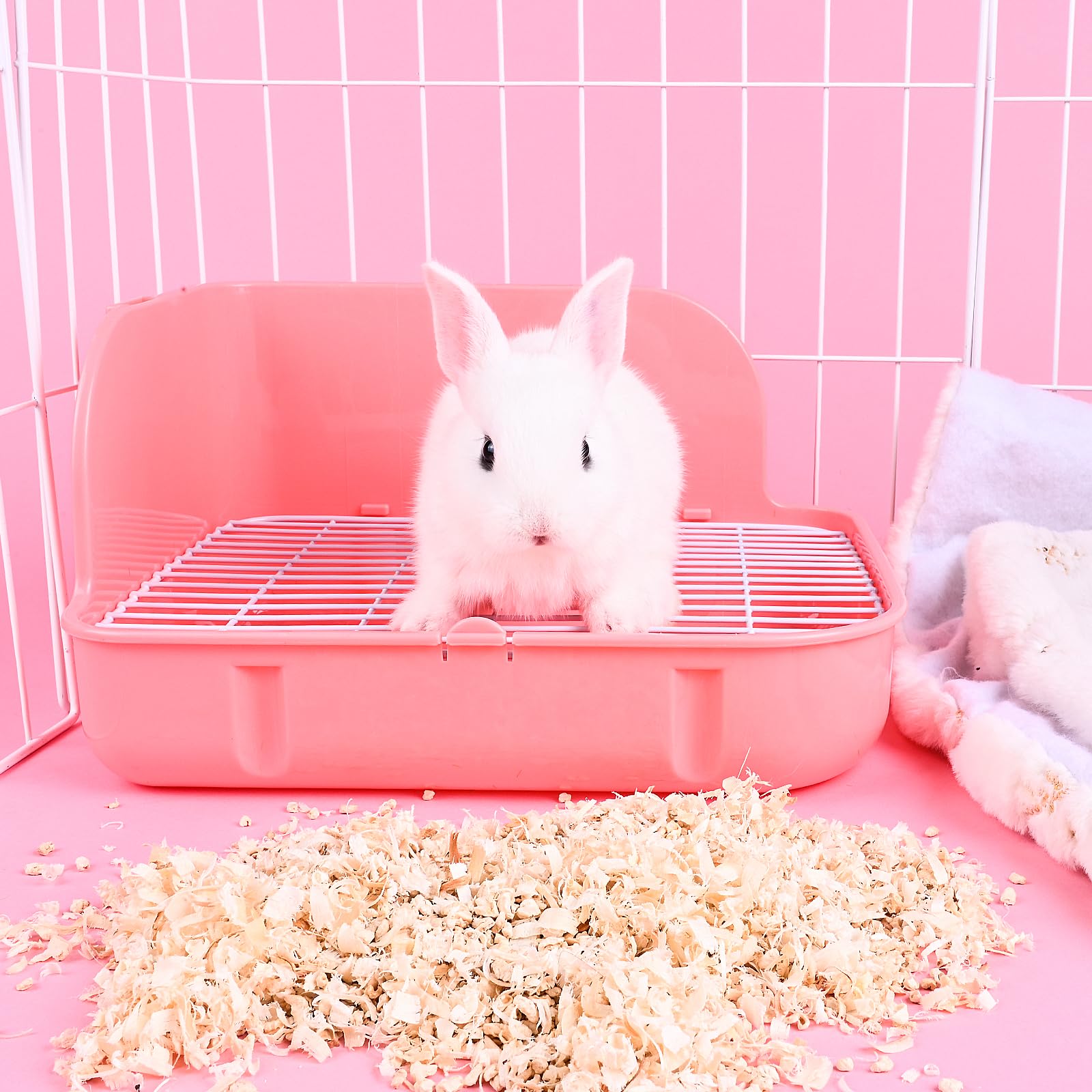 RUBYHOME bac installé avec lapin démontrant confort et propreté de la cage