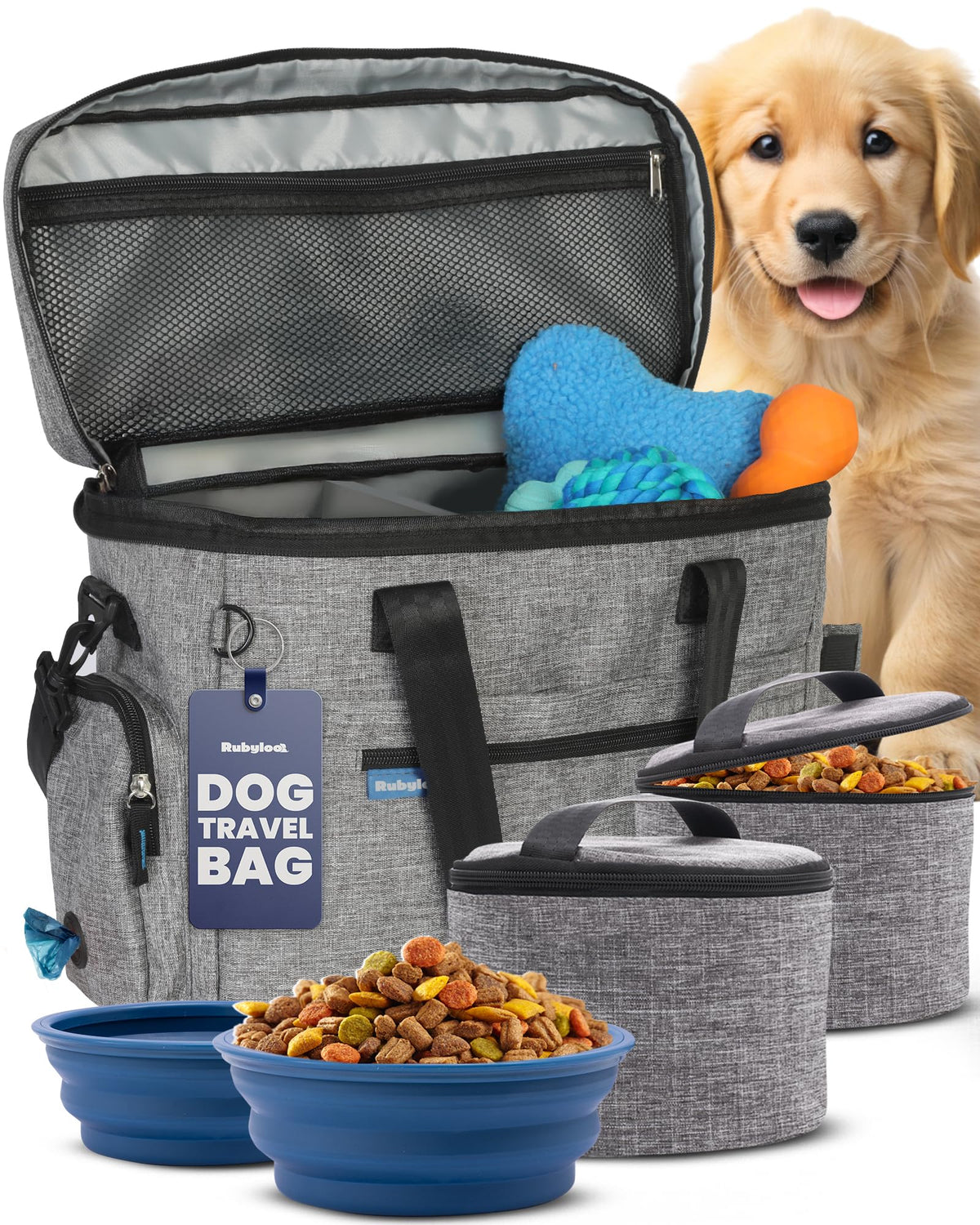 rubyloo sac de voyage devant montrant compartiments, organisation pratique