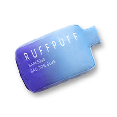 RUFF PUFF vue avant du jouet bleu montrant la forme drôle et attrayante