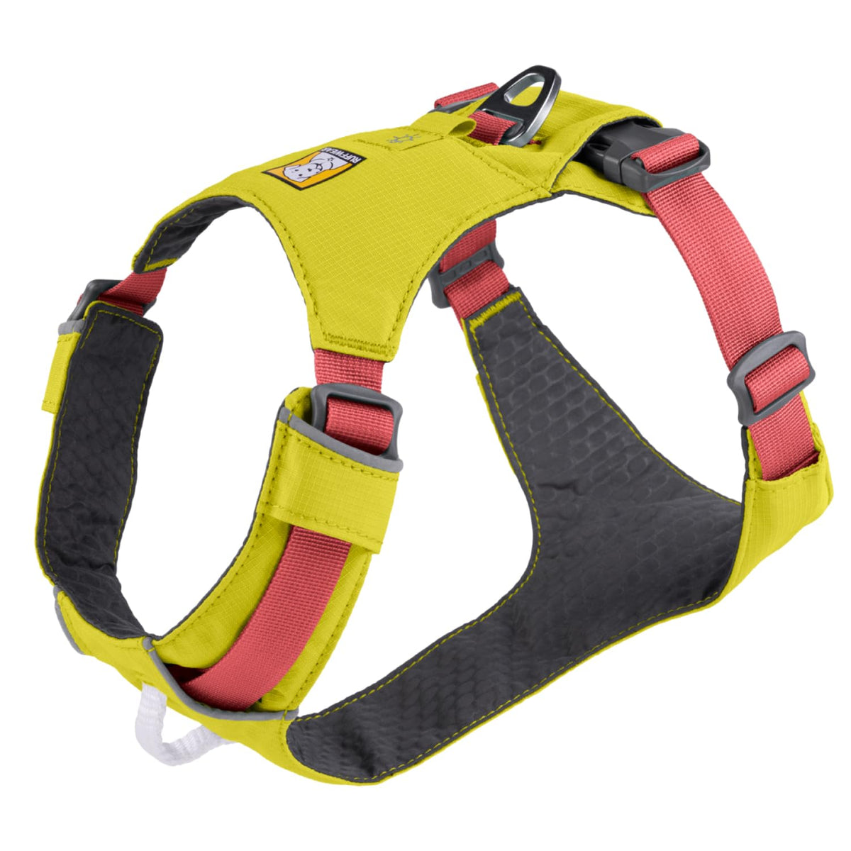 Ruffwear harnais face Lichen Green montrant coupe ajustée et légèreté