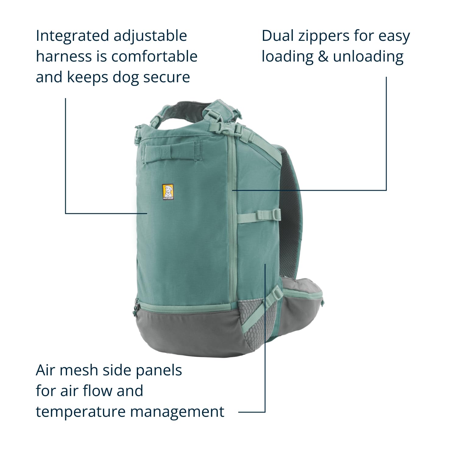 Ruffwear gros plan sur le harnais intégré et boucles pour maintien réglable