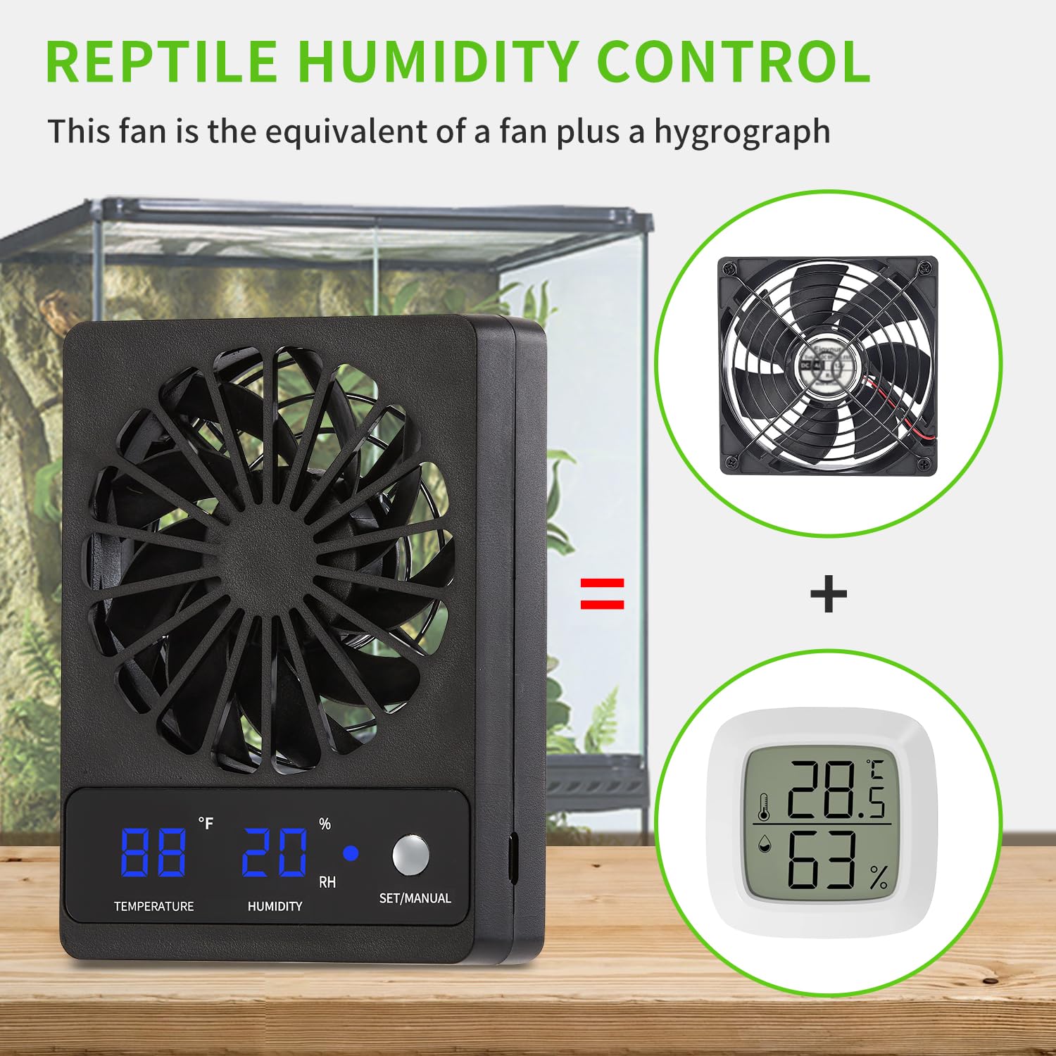 RUNWUSHENG ventilateur posé sur vivarium vu du dessus, ventilation efficace