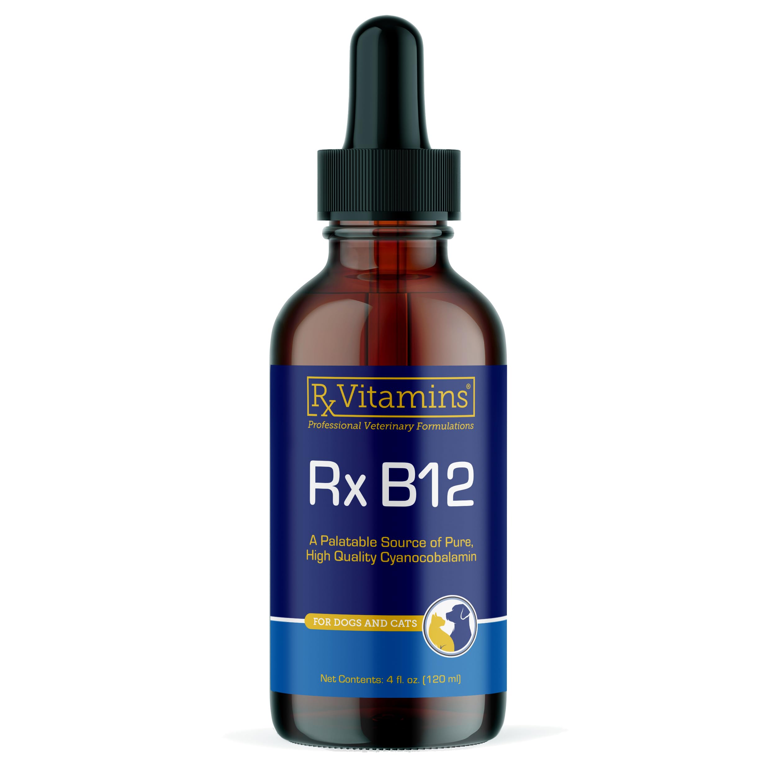 RX Vitamins flacon avant montrant l'étiquette claire et la confiance vétérinaire