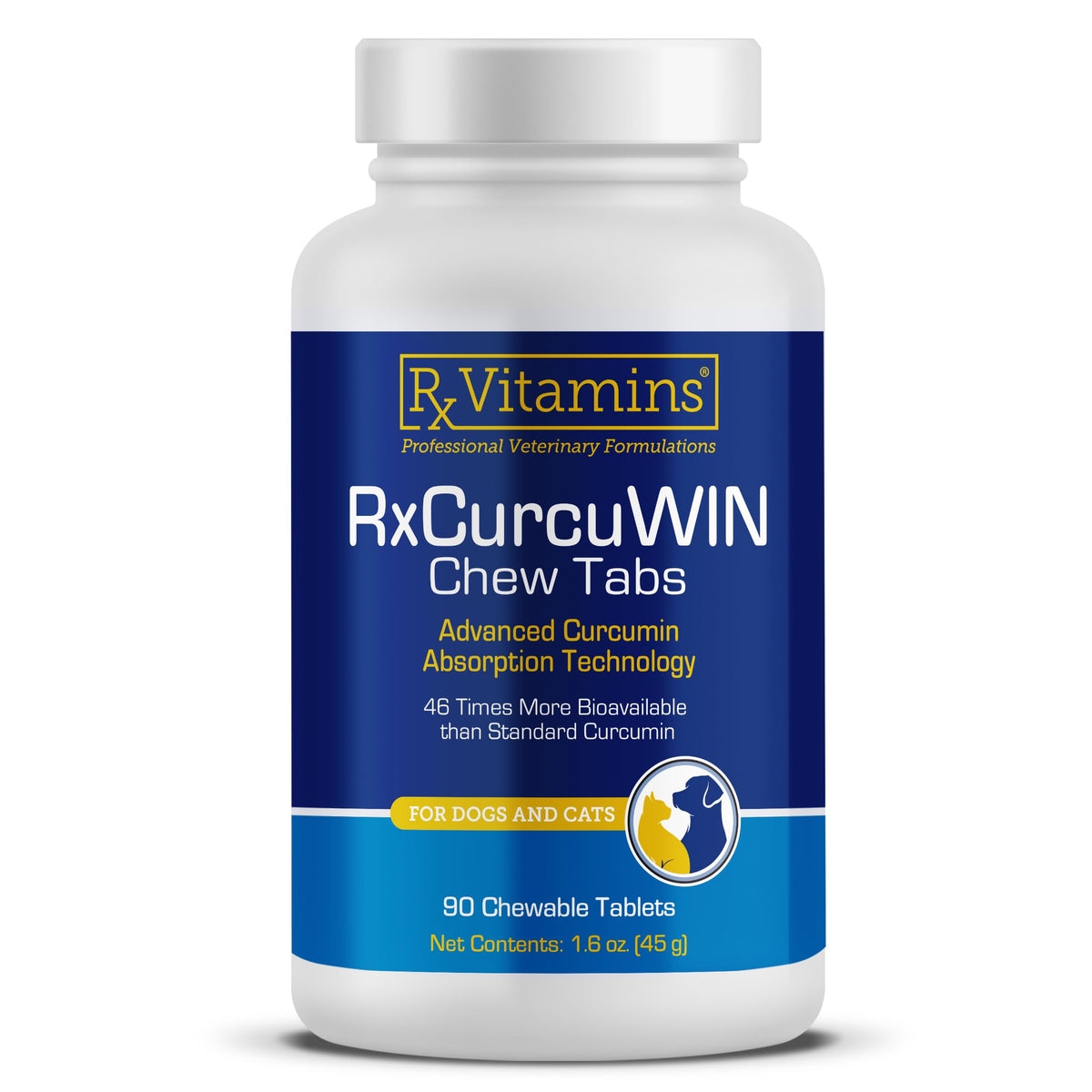 Rx Vitamins CurcuWIN flacon face montrant l’emballage et facilité d’administration