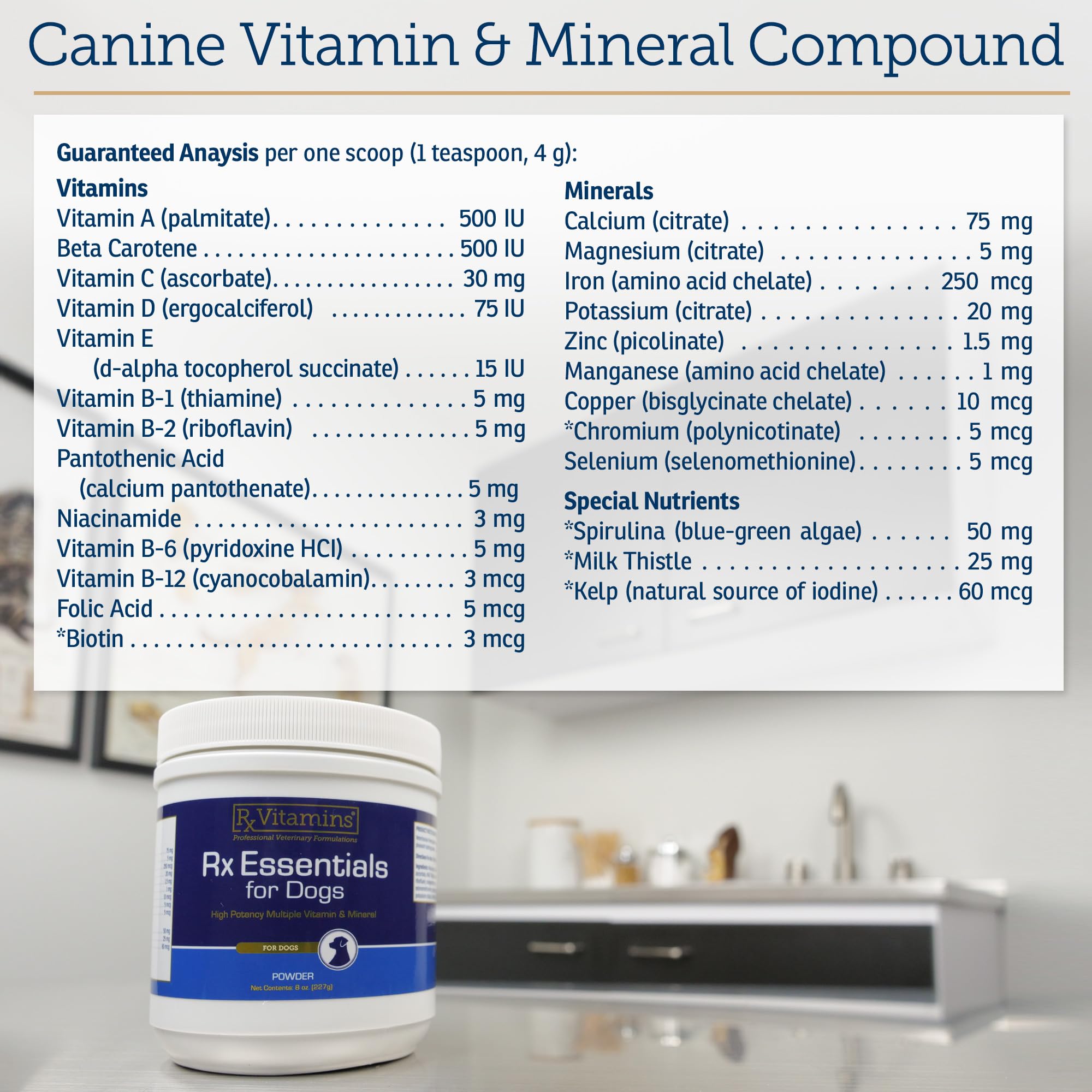 Rx Vitamins ingrédients spiruline et chardon-Marie pour soutien naturel