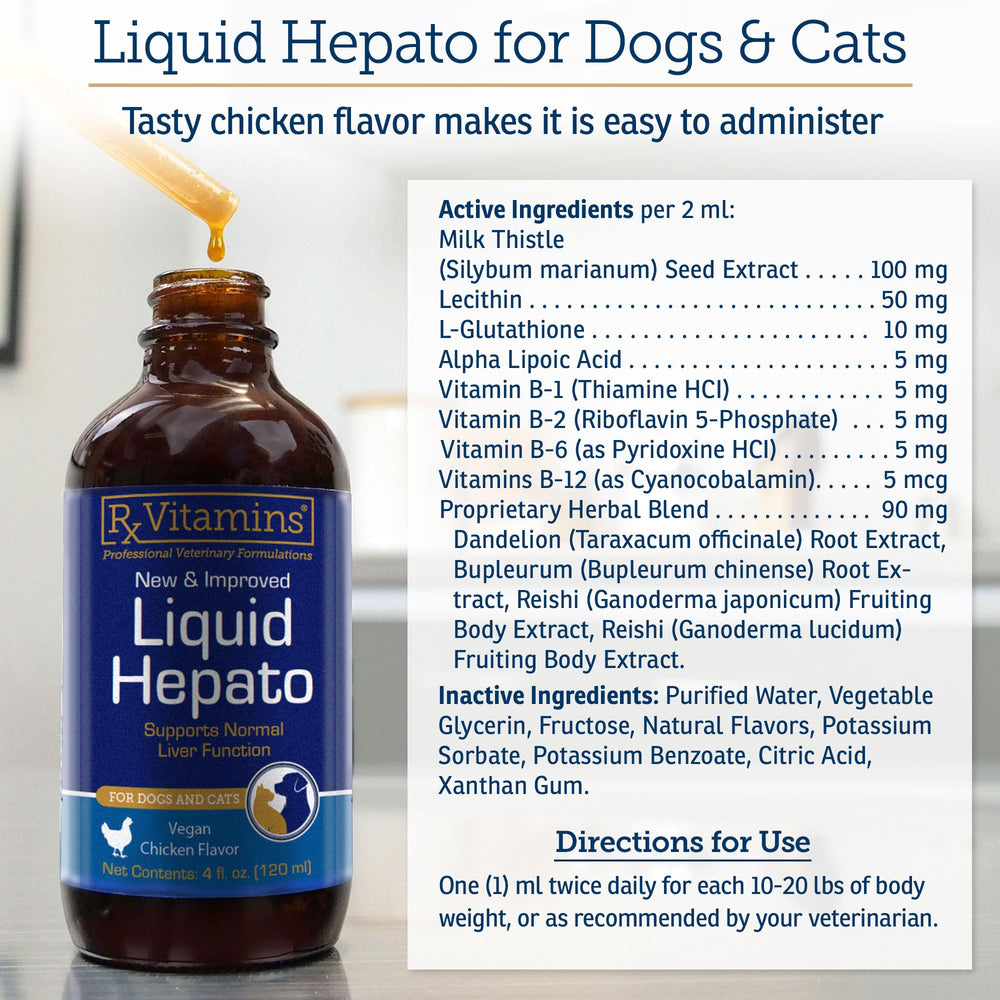 Rx Vitamins Liquid Hepato étiquette lisible ingrédients et instructions