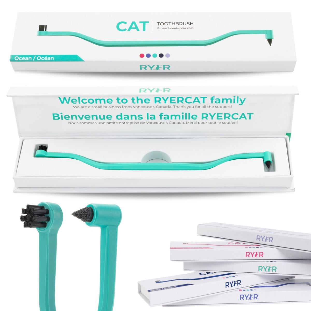 RYERCAT brosse front emballage montrant design et couleur utile