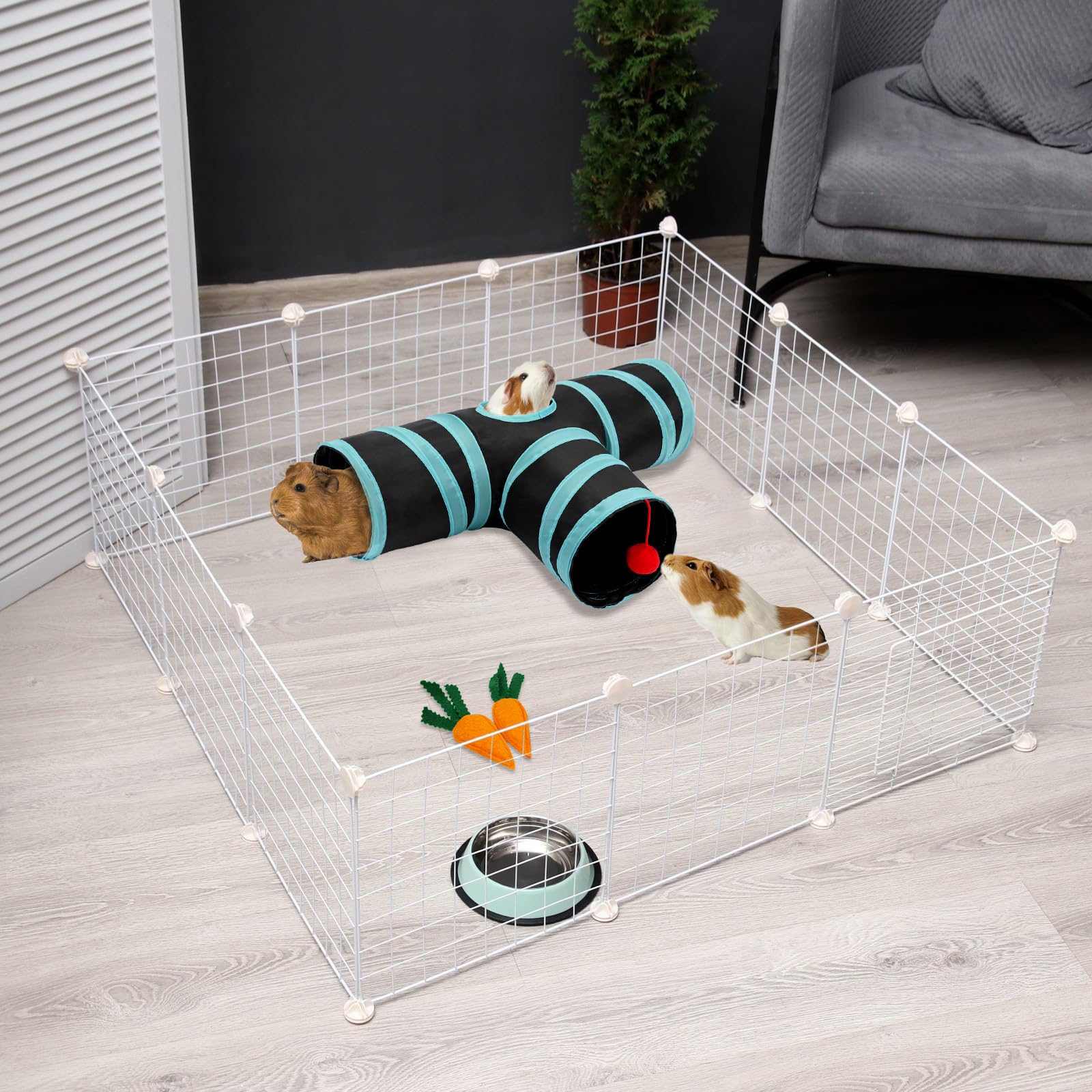Rypet tunnel installé dans une cage stimulants pour cochon d'Inde actif