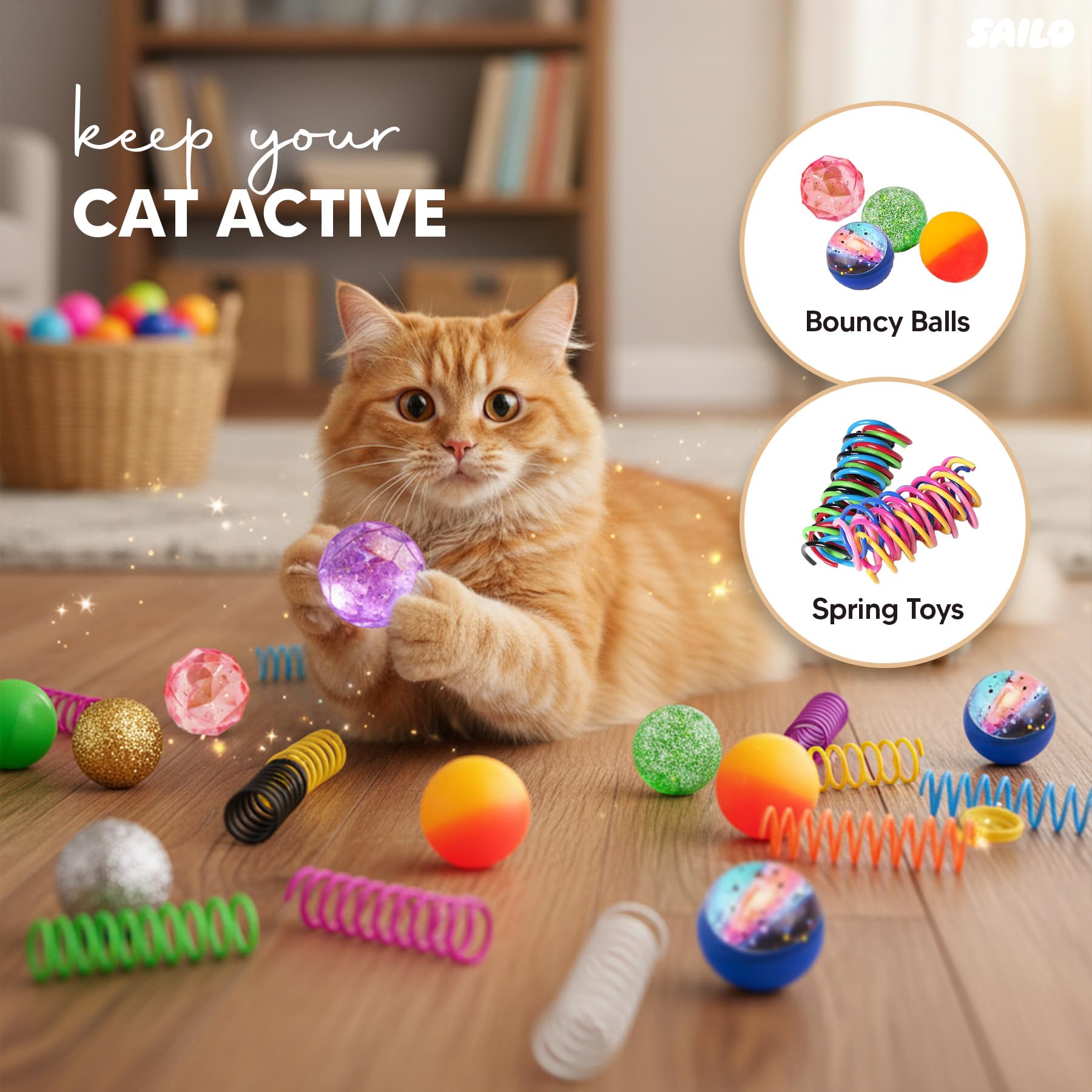 SAILO chat en train de jouer avec un ressort, stimulation physique et mentale