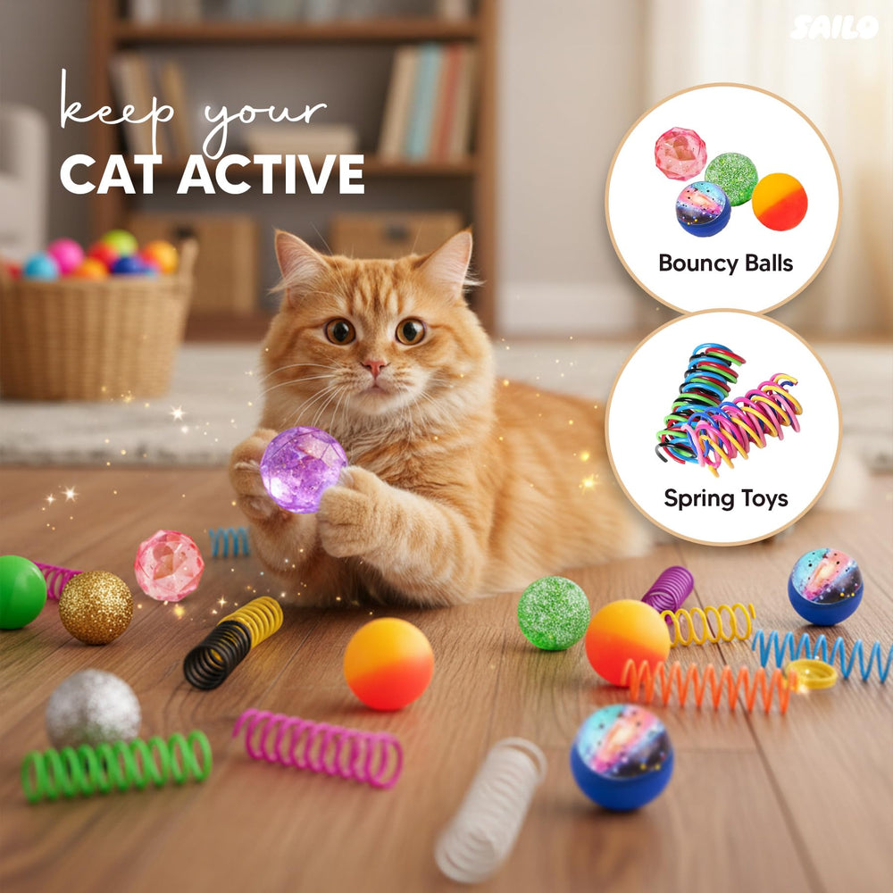 SAILO chat en train de jouer avec un ressort, stimulation physique et mentale