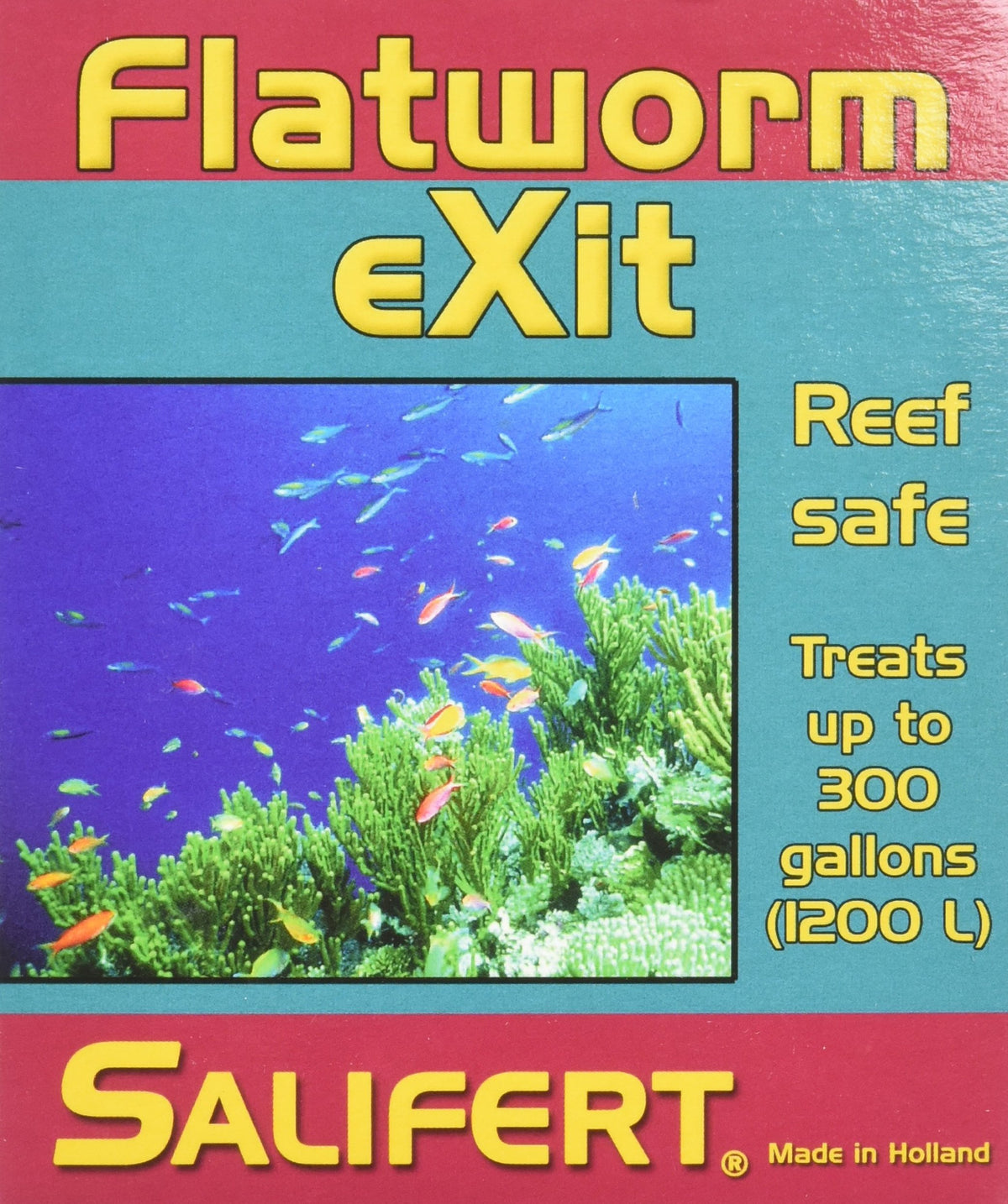 Salifert packaging Flatworm eXit 10ml montrant la taille et les instructions utiles pour traitement rapide