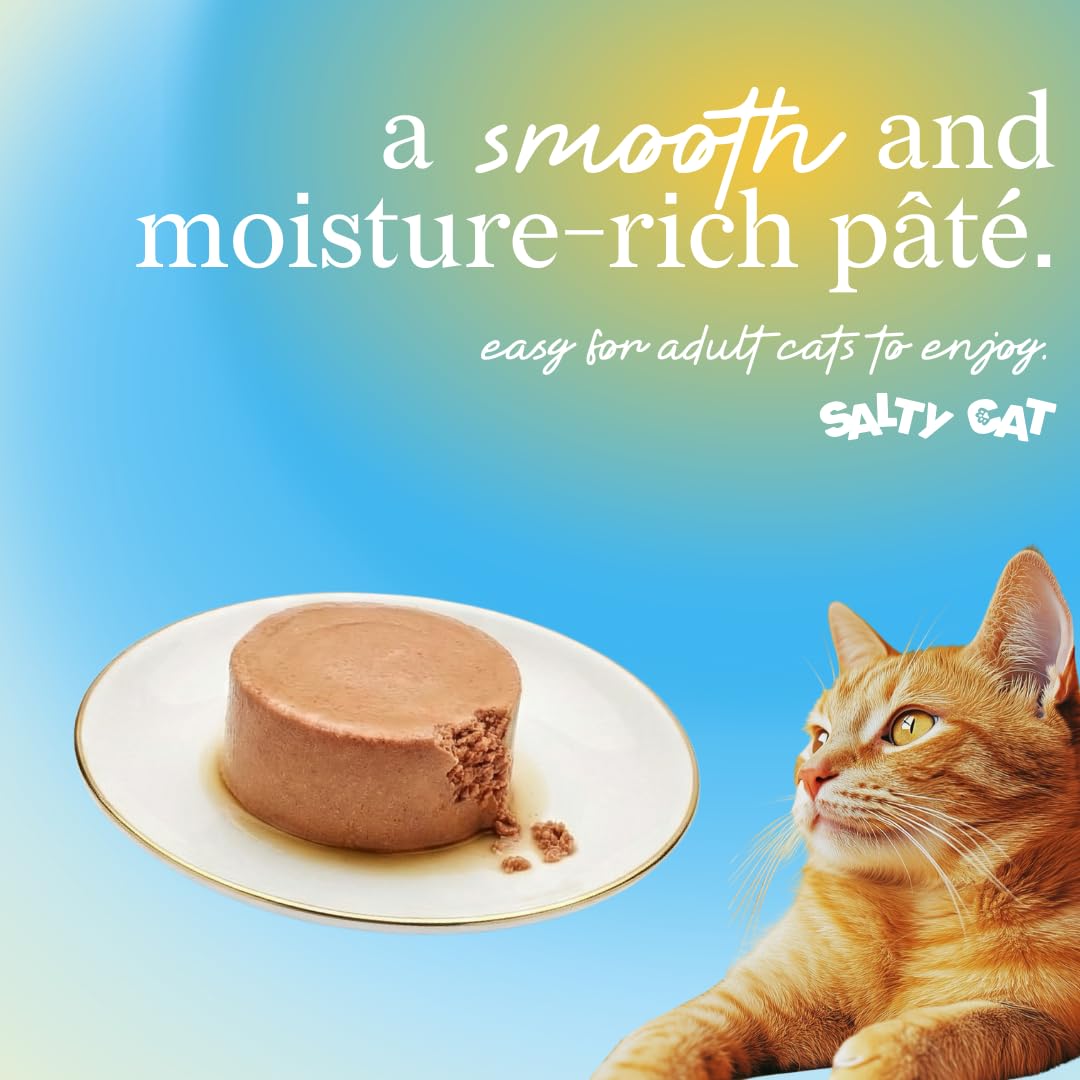 Salty Cat étiquette détaillée listant protéines et vitamines pour nutrition équilibrée