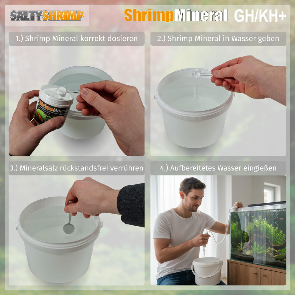 SALTYSHRIMP comparaison échelle 10 litres illustrant dosage pour conductivité