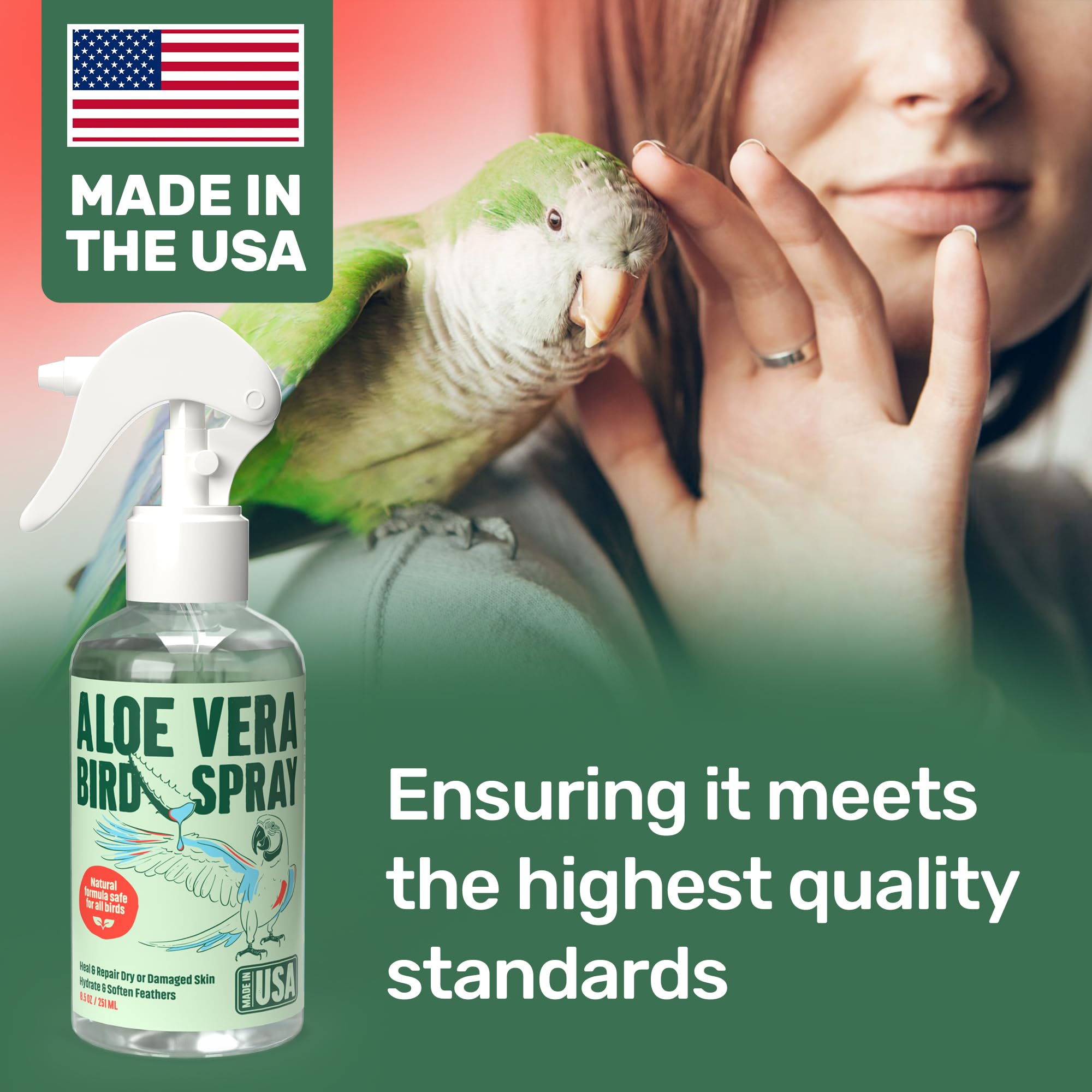 Samorillo oiseau au toilettage après spray plumes plus douces visibles