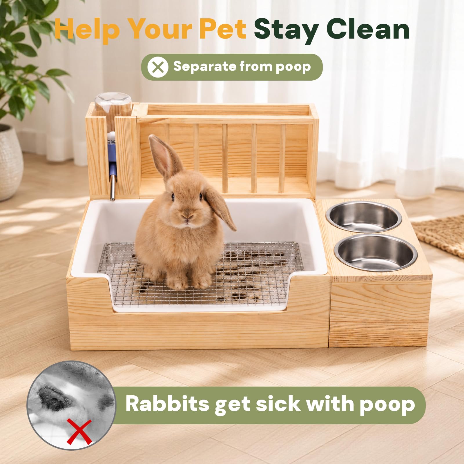 SANXHAMSTER lapin utilisant la station combinée pour manger et faire ses besoins