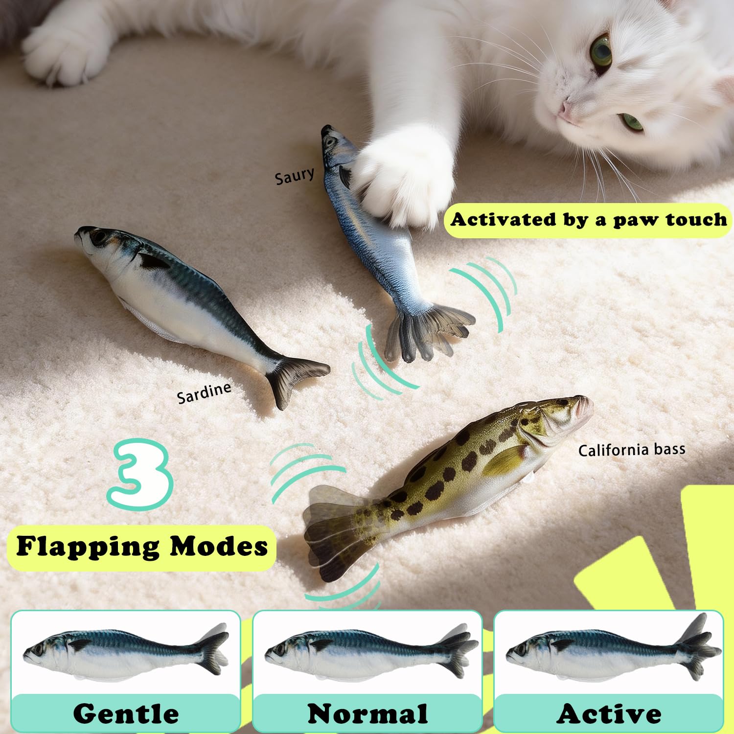 Satauko poisson réaliste vu de face montrant la finition peluche résistante