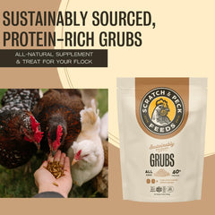 Scratch and Peck Feeds grubs servis à la main, encourage alimentation et socialisation des poules