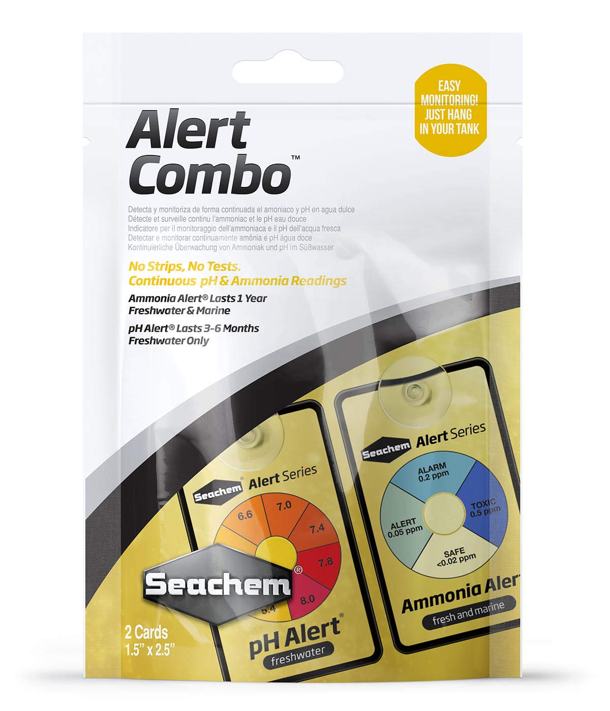 Seachem Alerts pack face avant montrant contenu pour surveillance d'un an bénéfice tranquillité