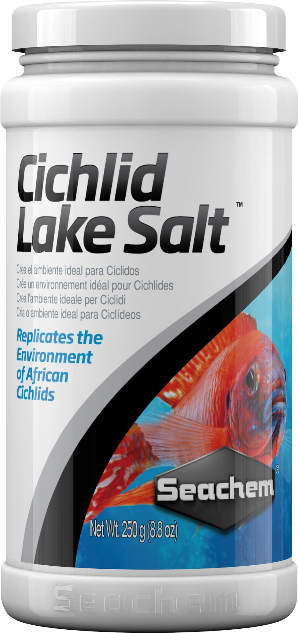 Seachem emballage face montrant 250 g et usage aquarium