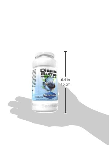 Seachem Discus Buffer étiquette et tableau de dosage pour un réglage précis