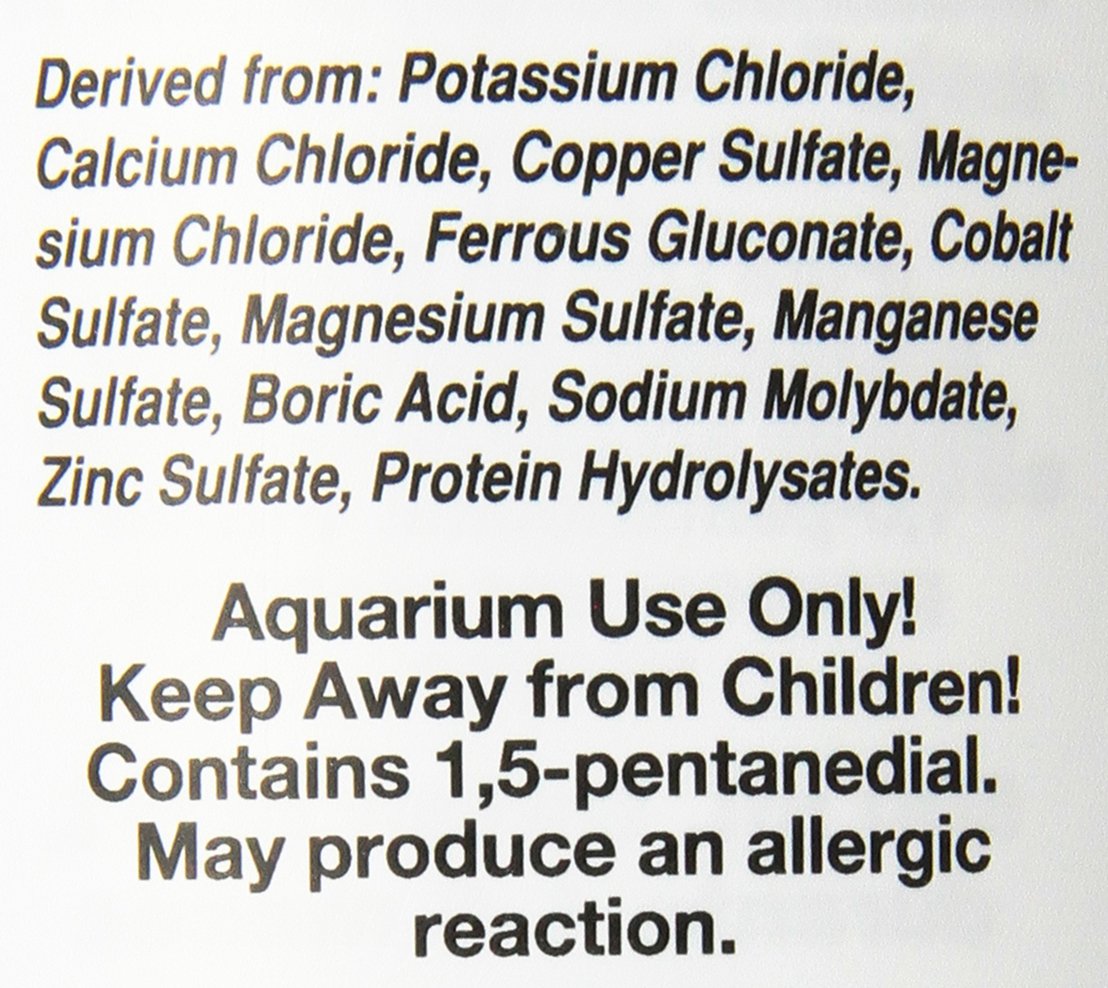 Seachem Flourish étiquette produit listant oligoéléments et instructions