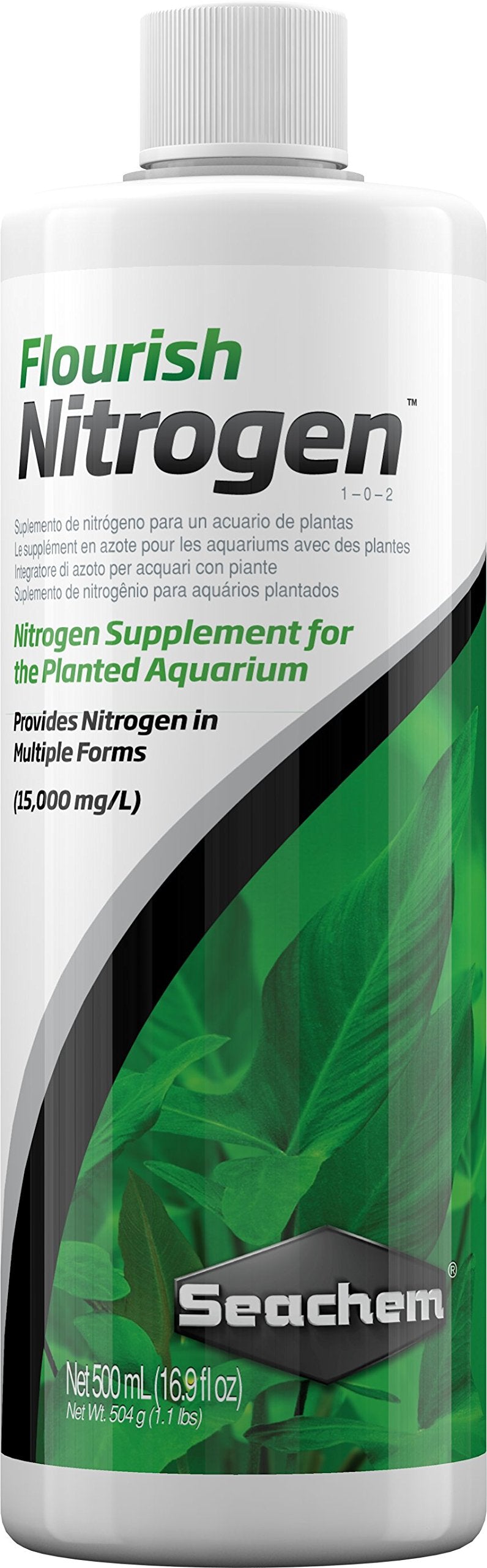 Seachem Flourish Nitrogen flacon face montrant l'étiquette pour identification rapide