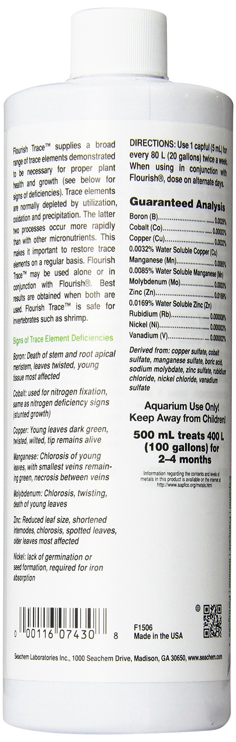 Seachem Flourish Trace bouchon et flacon détail pour dosage précis