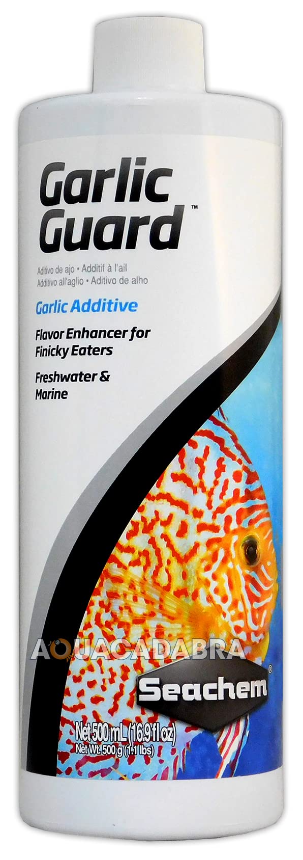 Seachem Garlic Guard bouteille devant attire poissons et stimule appétit