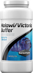 Seachem Malawi/Victoria Buffer paquet avant montrant étiquette et bénéfices