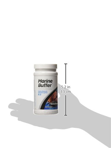 Seachem Marine Buffer étiquette détaillée montrant ingrédients et instructions