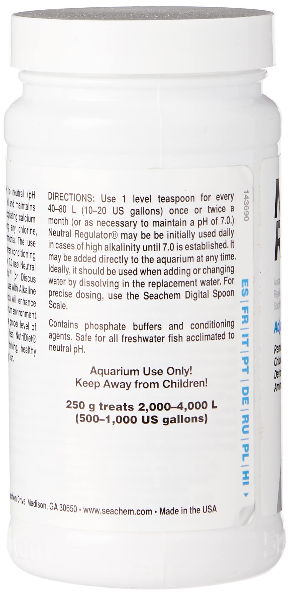 Seachem Neutral Regulator cuillère de mesure illustrant dosage précis et sécurité