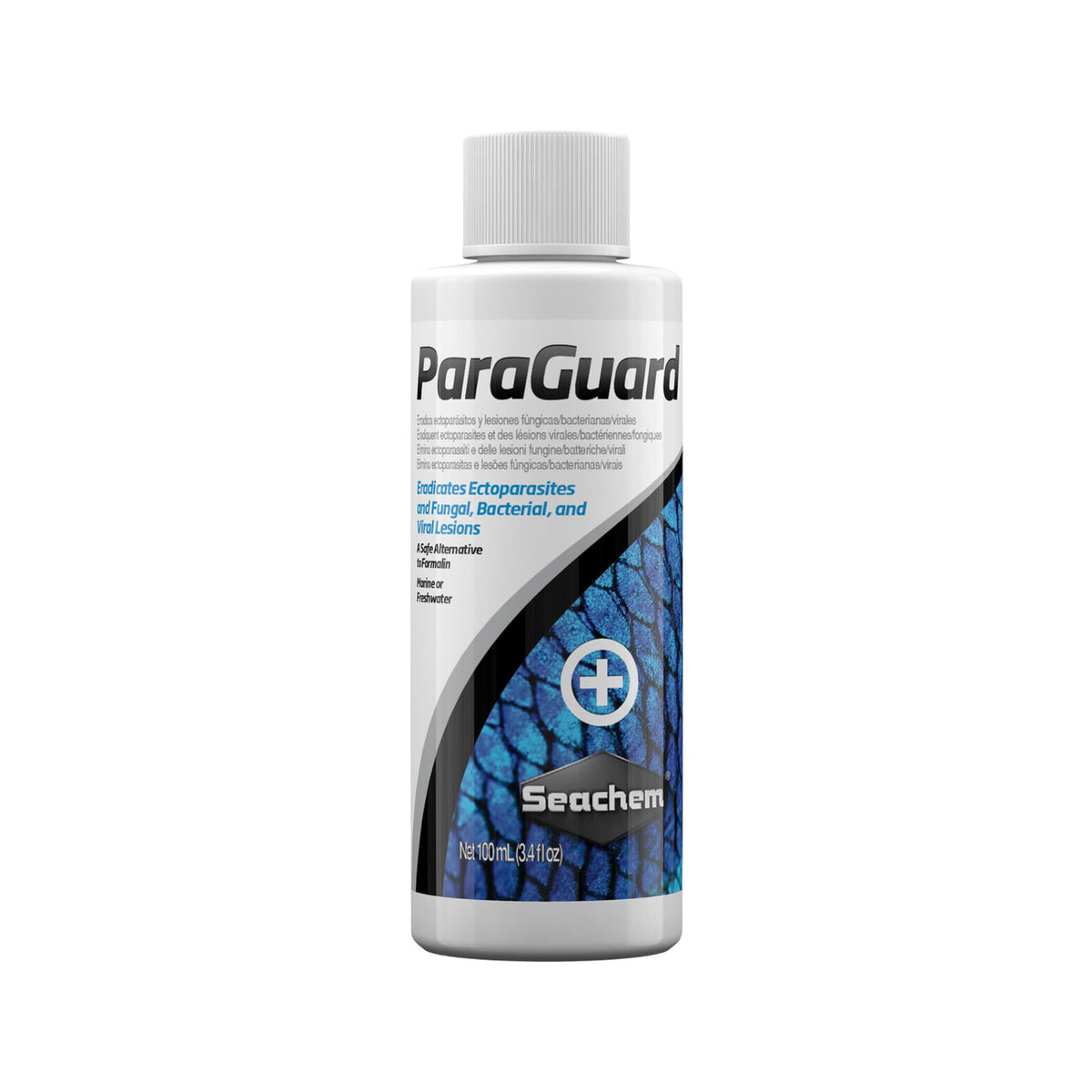 Seachem ParaGuard flacon face et étiquette lisible, traitement précis