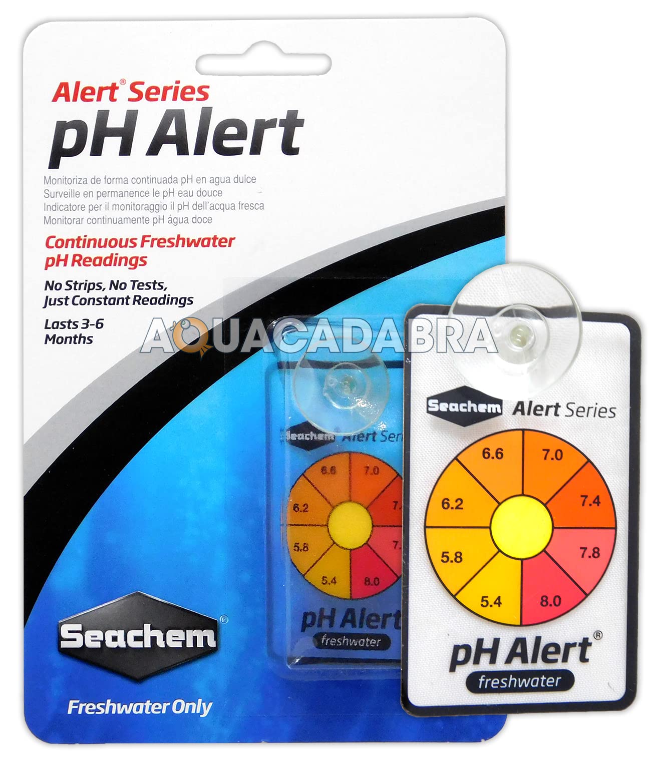 Seachem pH Alert emballage avant montrant produit compact et durée
