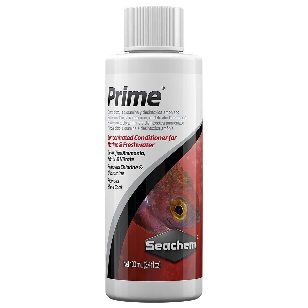 Seachem Prime 100 ml face bouteille montrant emballage et praticité