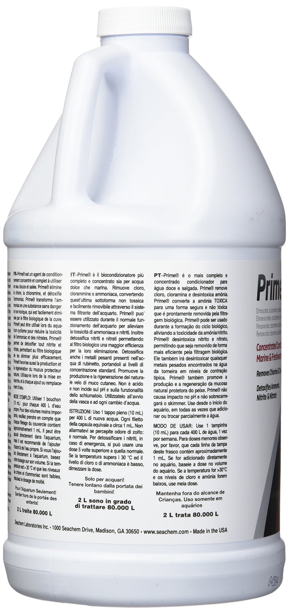 Seachem Prime bouteille à côté d'un mètre pour évaluer le volume 2 L