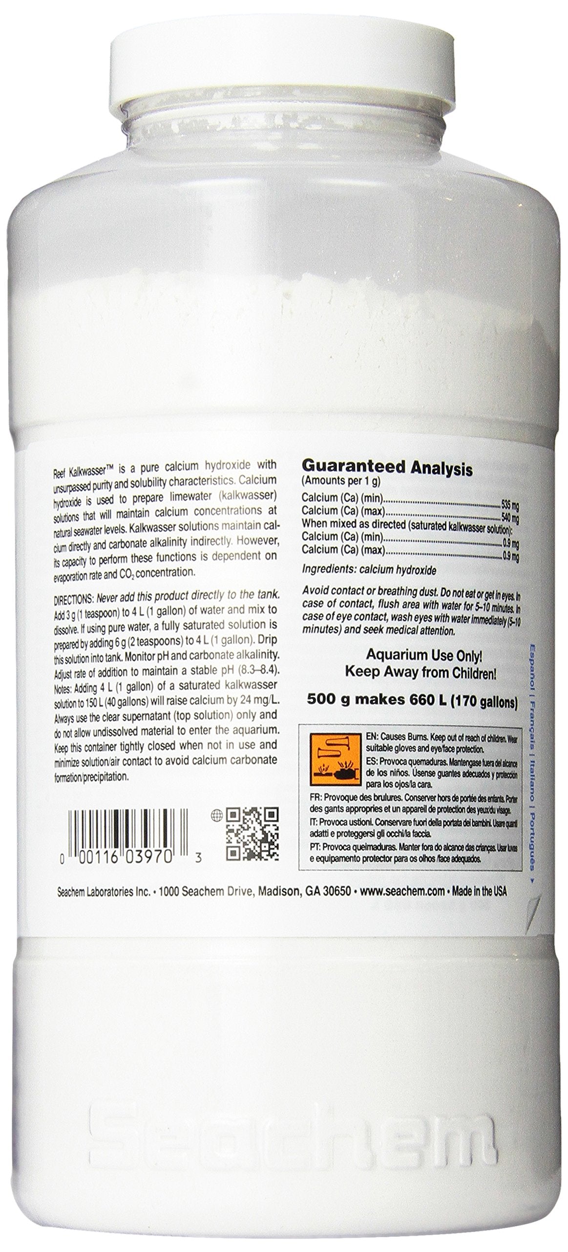 Seachem Reef Kalkwasser poudre rapprochée soulignant texture soluble