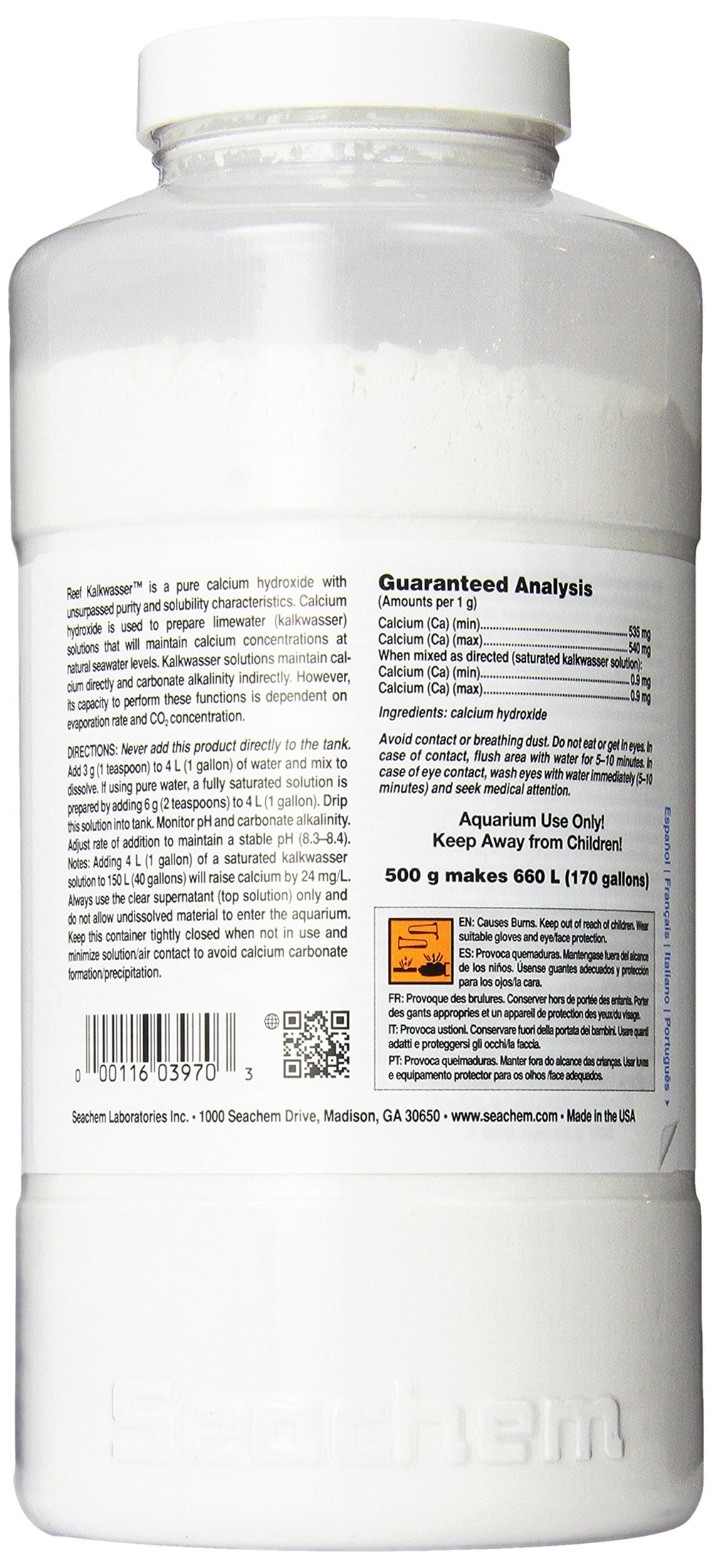 Seachem Reef Kalkwasser poudre rapprochée soulignant texture soluble
