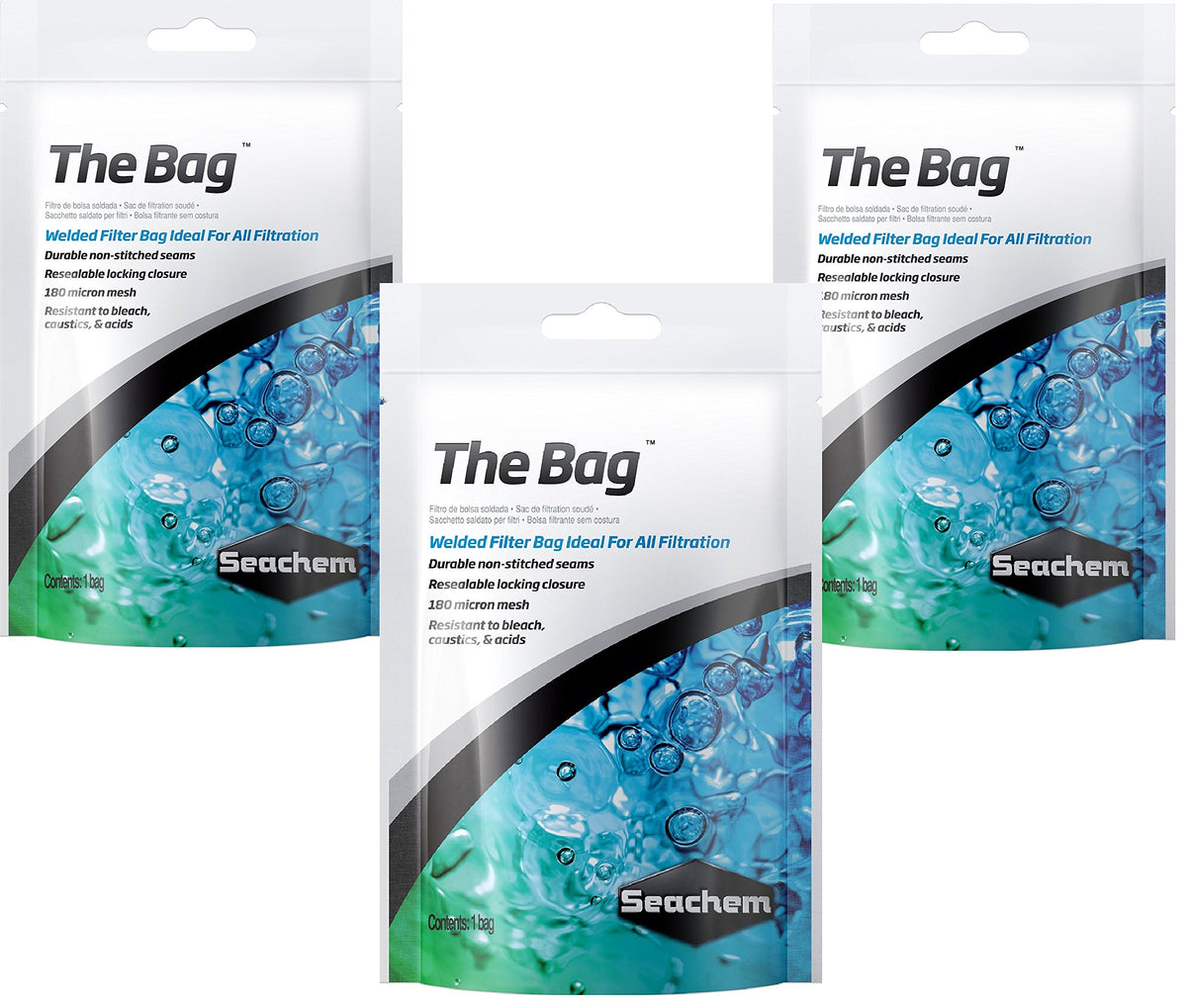 Seachem sac filtrant avant packaging montrant fermeture réutilisable et gain de propreté