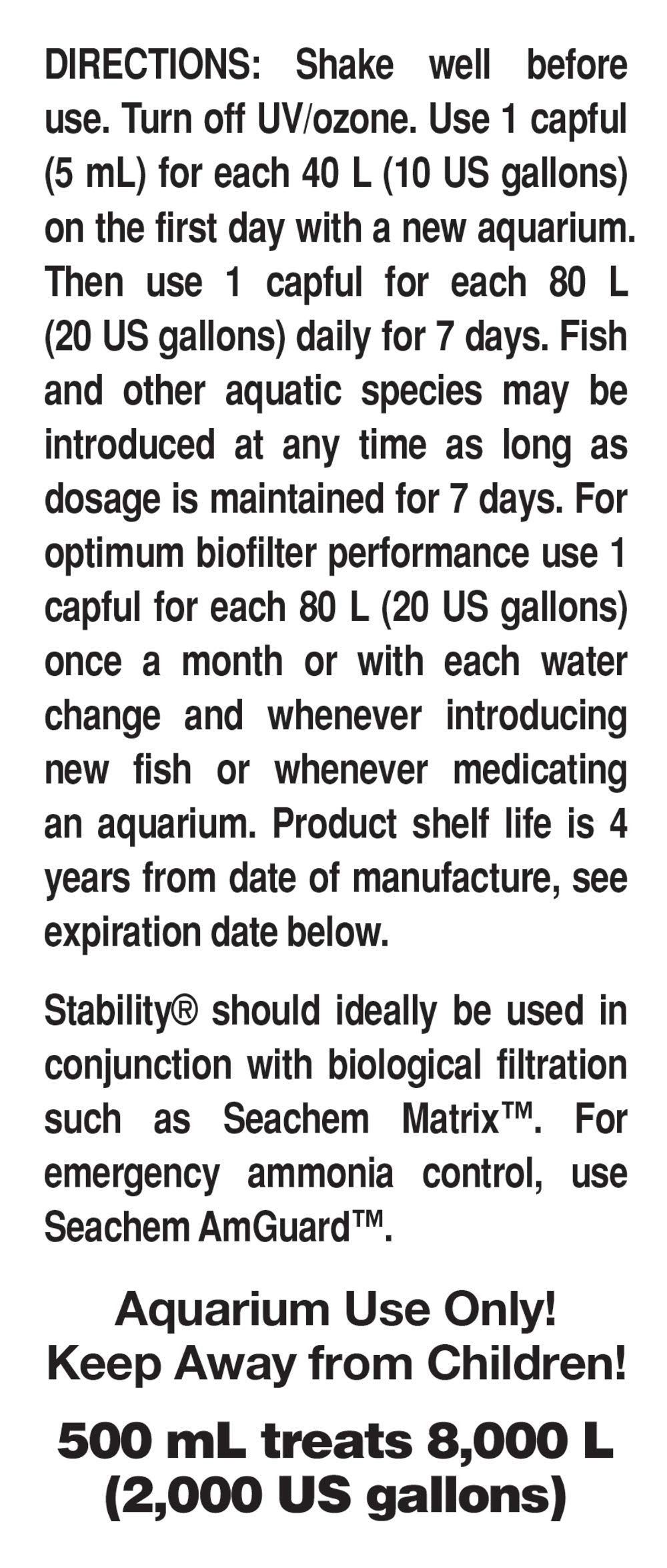 Seachem Stability bouchon doseur illustrant facilité d'utilisation et dosage précis