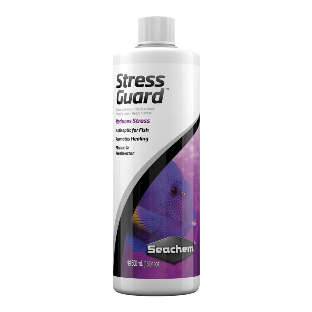 Seachem StressGuard bouteille face montrant l'étiquette et protection de la muqueuse