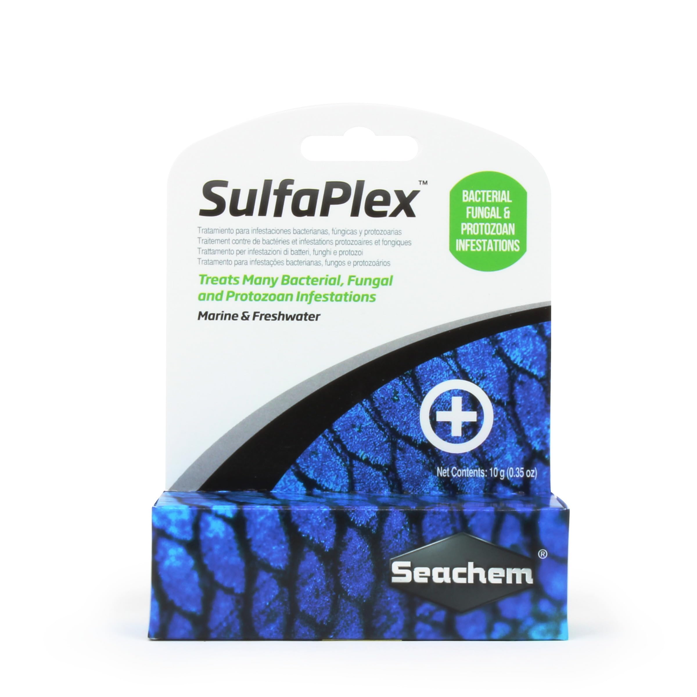 Gros plan poudre Seachem SulfaPlex montrant texture fine et facilité de dissolution