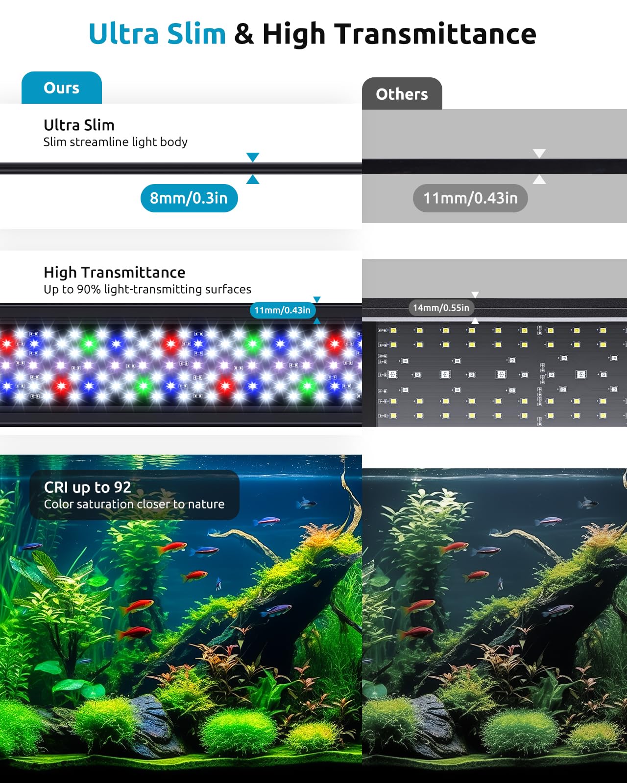 SEAOURA comparaison d'échelle montrant l'ajustement pour aquarium 24–30 pouces