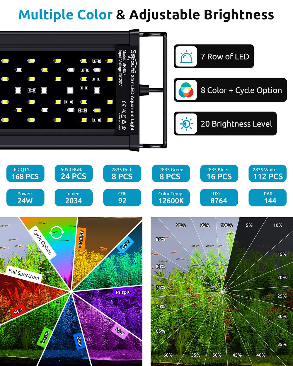 SEAOURA lampe installée au-dessus d'un aquarium en salon pour esthétique discrète