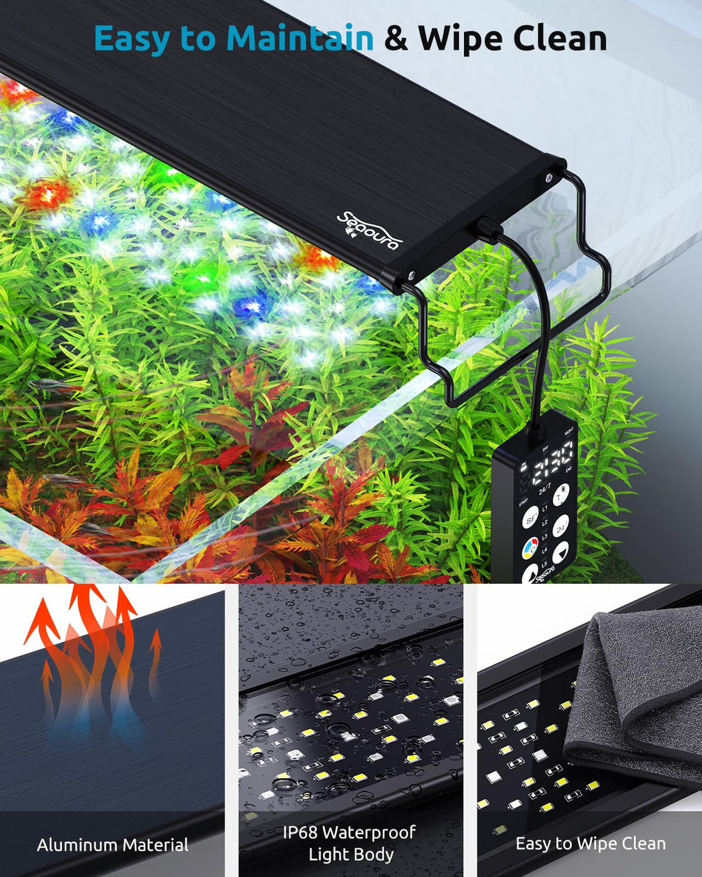 SEAOURA lumière uniforme couvrant tout le bac assurant croissance et colorimétrie