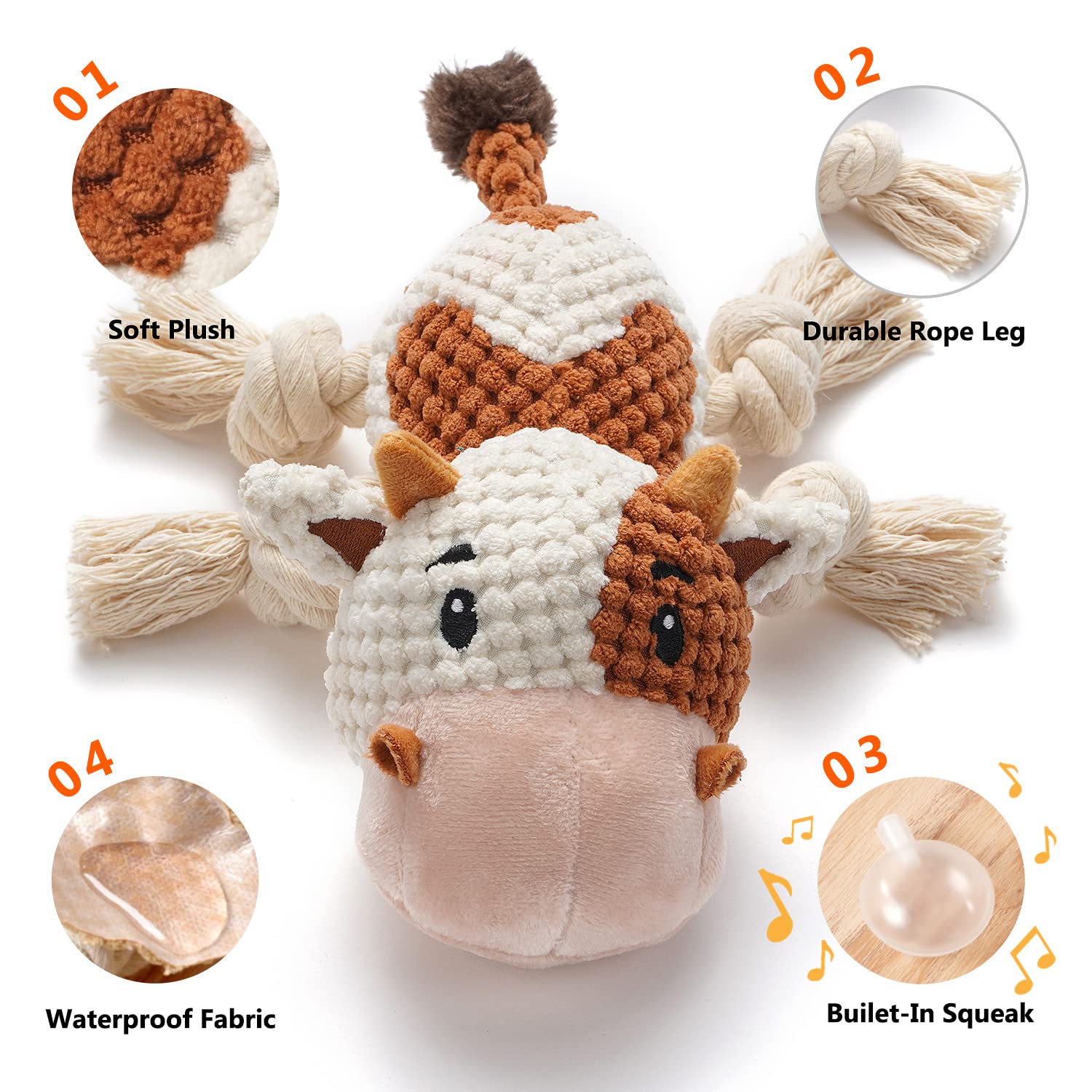 Sedioso peluche vache gros plan texture coton résistant pour morsure