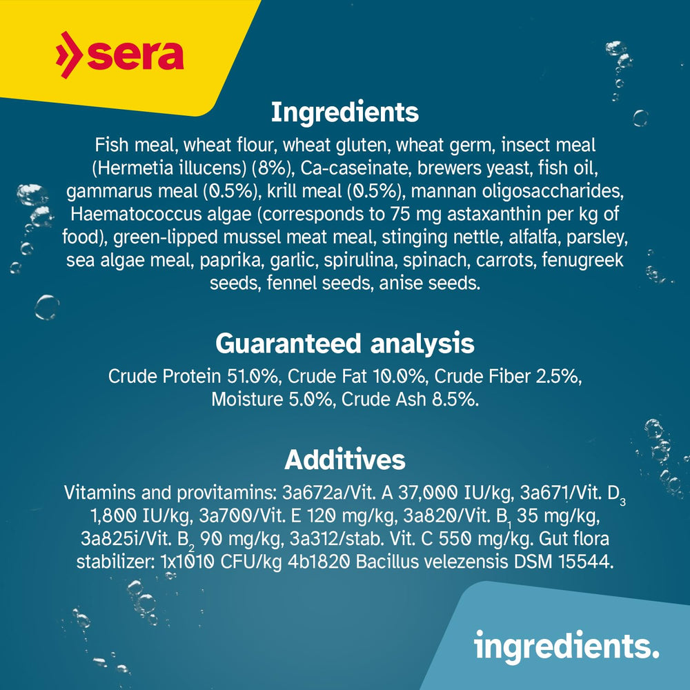 Sera granulés distribués en aquarium stimulant appétit des Discus