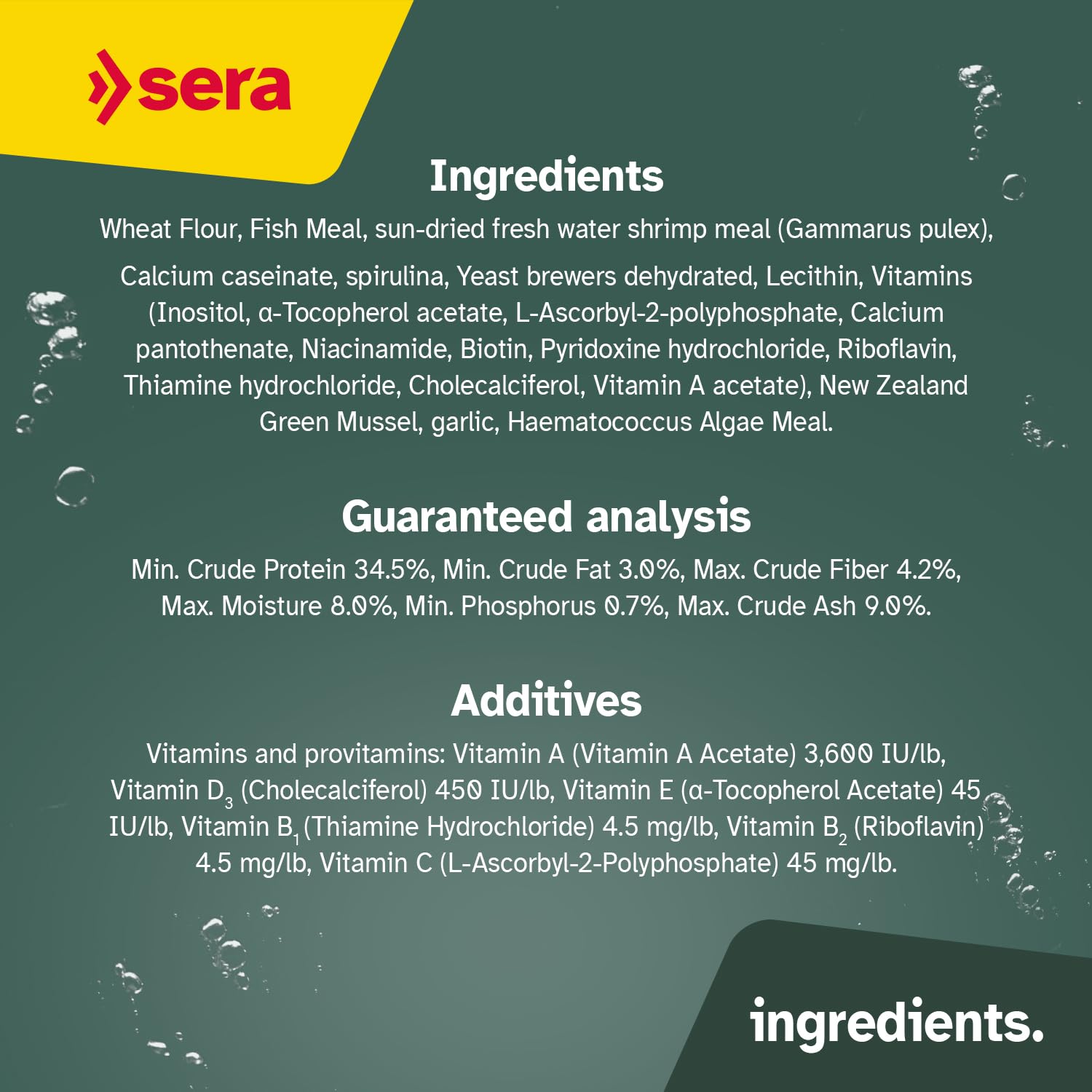 Sera Pond Flakes comparaison taille-volume pour dosages précis