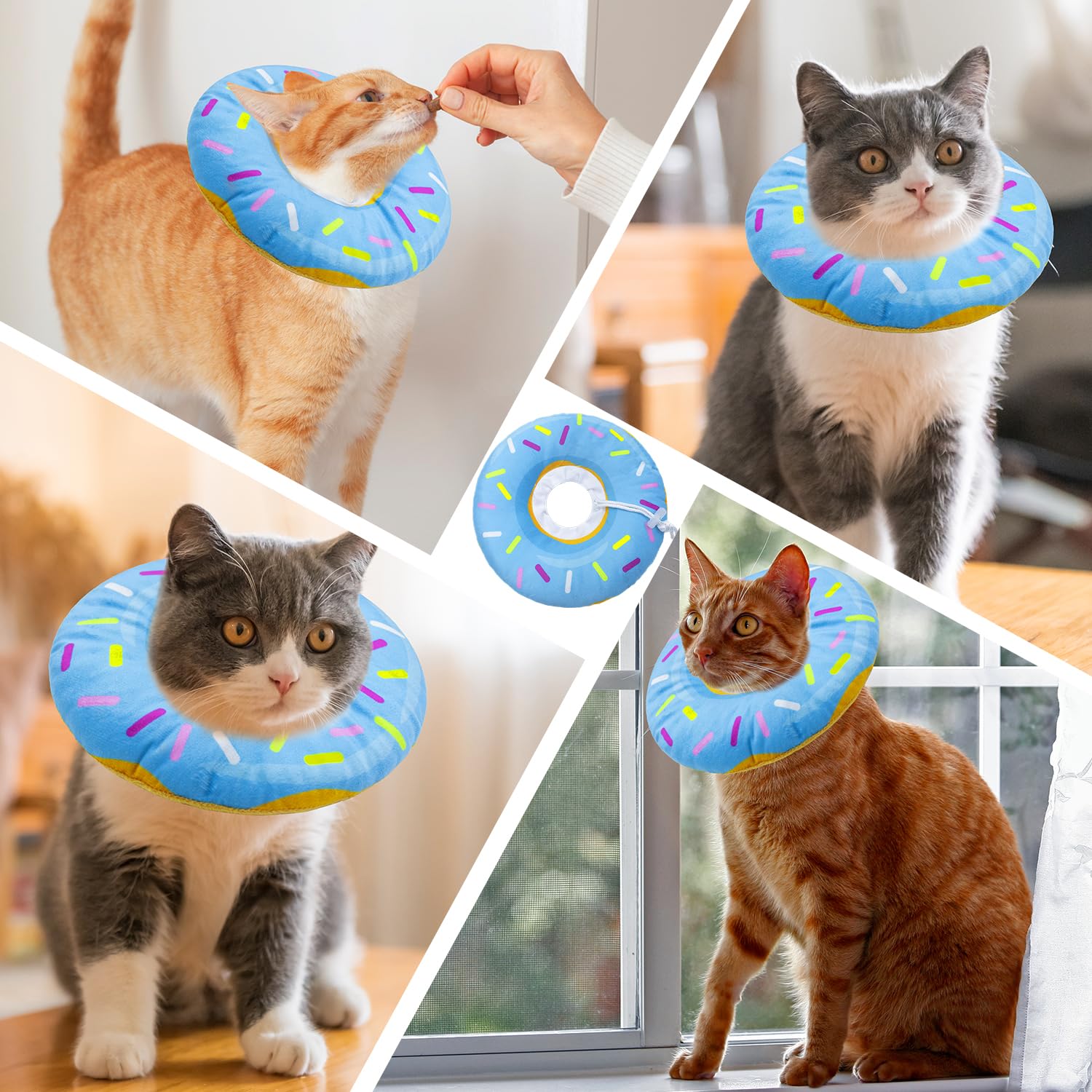 Seyezo collierette utilisée comme oreiller aidant le repos du chat